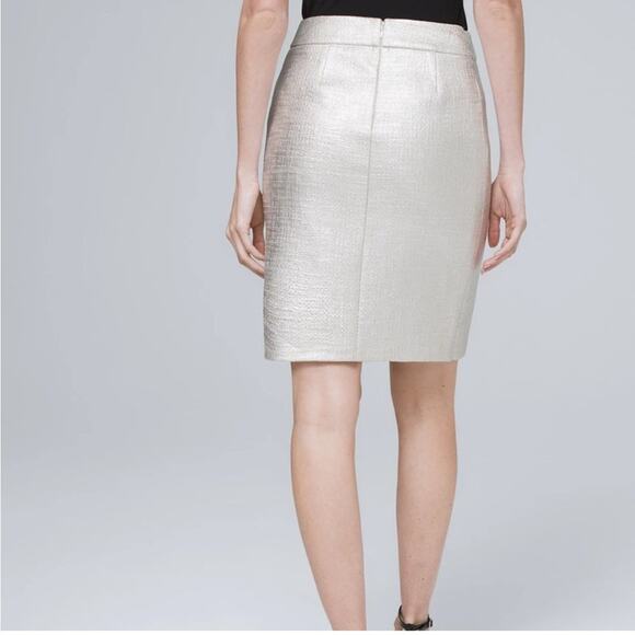 White House Black Market WHBM Silver Metallic Tweed Pencil Skirt 2 - Picture 2 of 8
